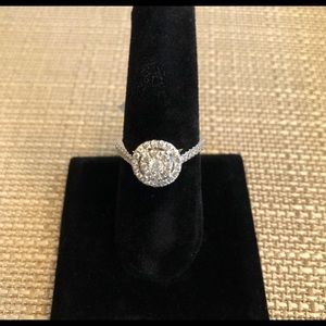 White Gold Diamond Cluster Halo Engagement Ring